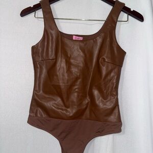Francesca's Collections Brown Faux-Leather Bodysuit